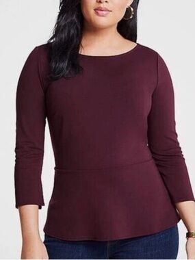 Ann Taylor Plum Long Sleeve Peplum Top